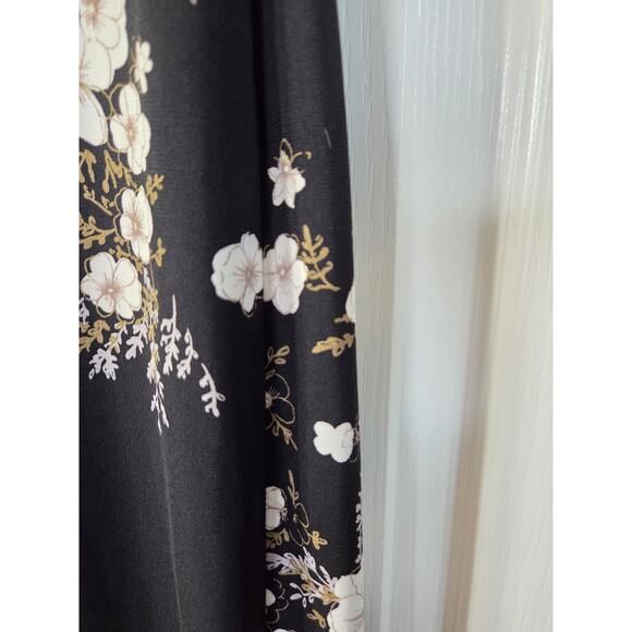 Vintage CDC Asian Floral Whimsigoth Dark Romantic Tie Neck Midi Dress, Size 10 - Picture 14 of 15